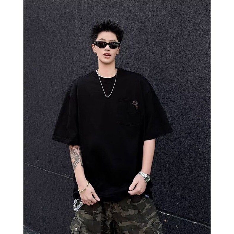 C507P33ins美式青少年重磅印花T恤男夏季宽松口袋潮牌短袖上衣服,男装T恤,星座512-6