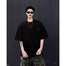 C507P33ins美式青少年重磅印花T恤男夏季宽松口袋潮牌短袖上衣服，男装T恤，星座512-6