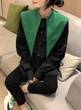 拼色领衬衫，女装衬衫，尚+