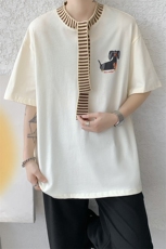 8XL-M纯棉复古拼接假领带设计短袖美式T恤男重工情侣上衣潮DX341，男装T恤，电商D206-1