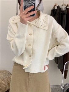 935大翻领珍珠毛衣开衫,女装针织衫/毛衣,Lucky Lee