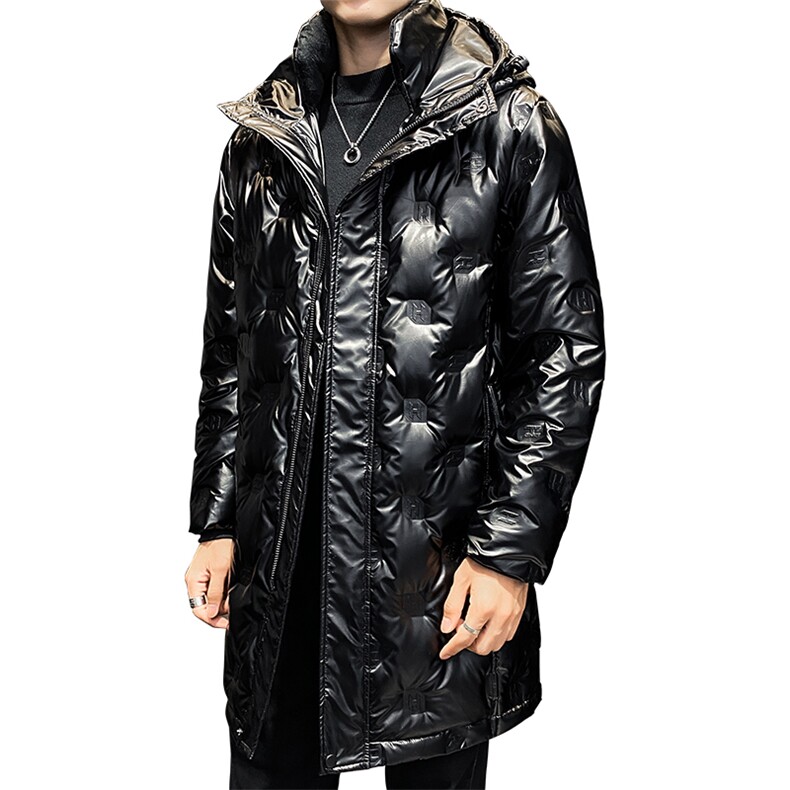 白鸭绒羽绒服男中长款连帽亮面羽绒服男保暖加厚外套男YR33-P130,男装羽绒服,星座1210B