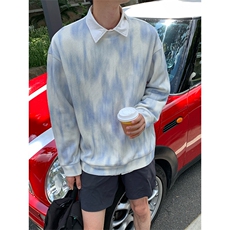 毛衣纹理圆领卫衣男秋季复古扎染针织打底衫上衣W4679-特价P50，男装卫衣，电商A007