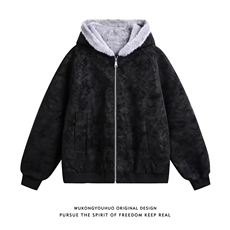 现货(网图)连帽座山雕荔枝纹皮拼兔毛美式情侣外套313B-PM01-P85，女装短外套，星座313B