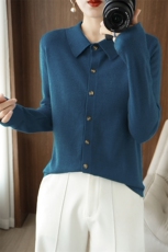 圆领长袖针织开衫女一线成衣短款外套毛衣精纺宽松休闲外搭上衣新，女装针织衫/毛衣，佳绒包芯纱店