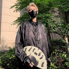 2023港风文艺刺绣龙纹衬衫男春夏宽松潮流长袖衬衣，男装衬衫，星座716-2