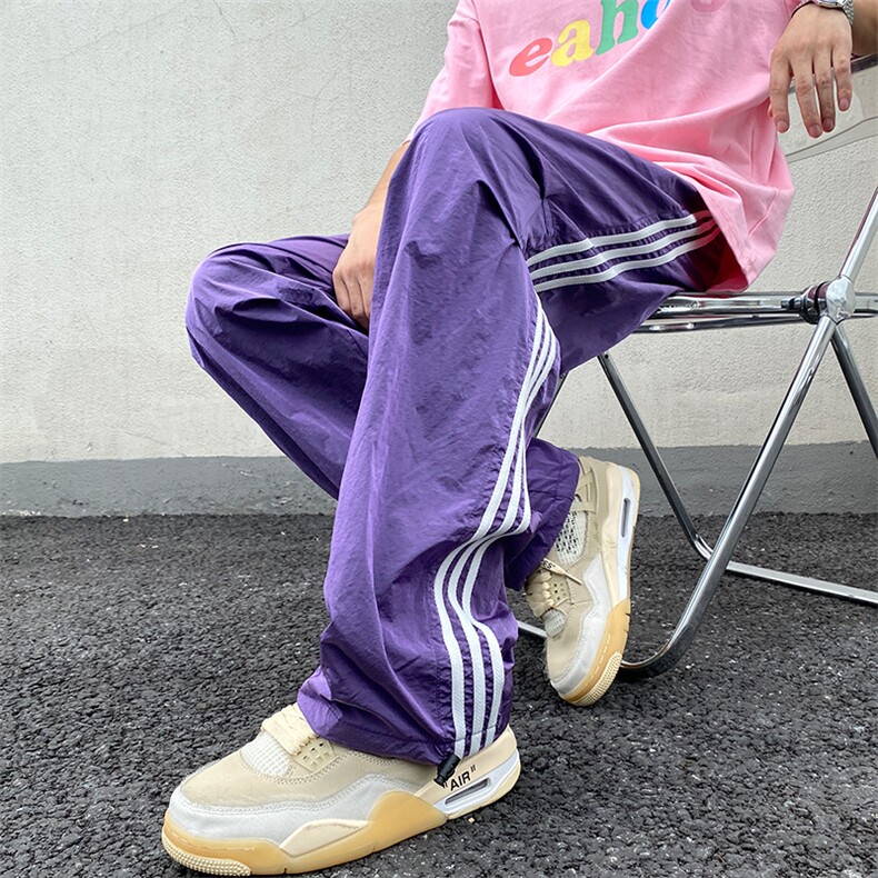 美式条纹金属质感运动裤秋季薄款坠感裤运动裤K211-1-K2345-P50,女装休闲裤,星座211-1
