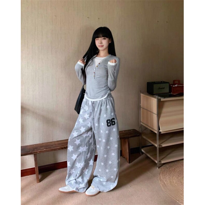 美式宽松卫裤男女款五角星 86弯刀裤 P47  YW34图片