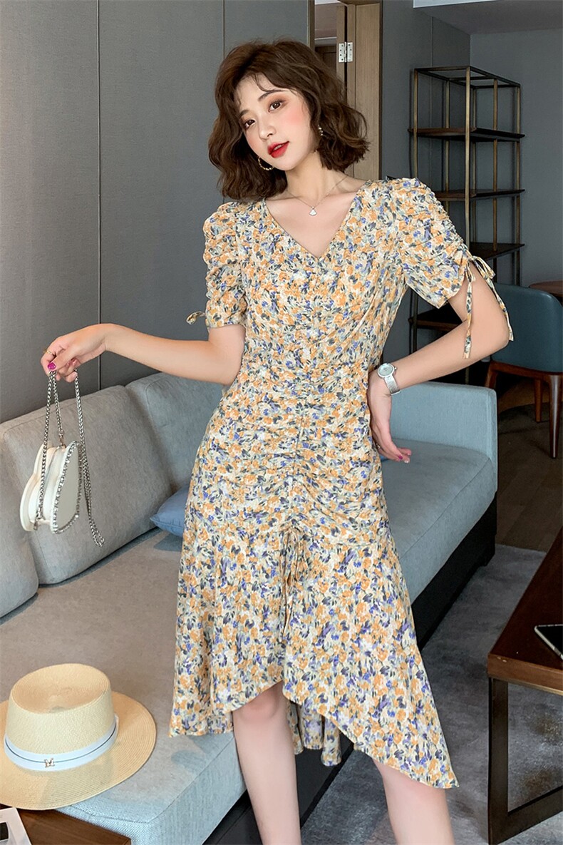 短袖碎花连衣裙女2022夏季新款女装仙女仙森系气质显瘦裙子潮,女装连衣裙,慧尚依恋