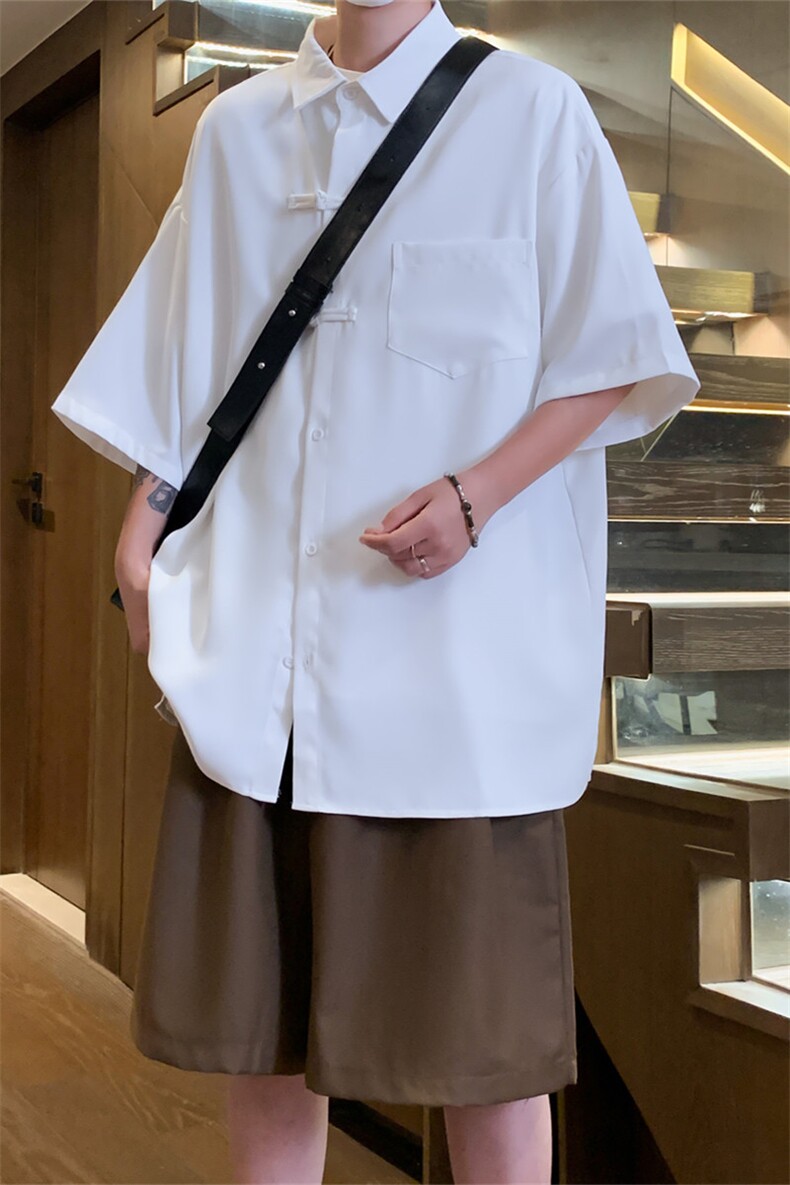 C9067/P35夏季新款新中式风格盘扣垂感衬衫男衬衣潮大码宽松上衣,男装衬衫,电商A141