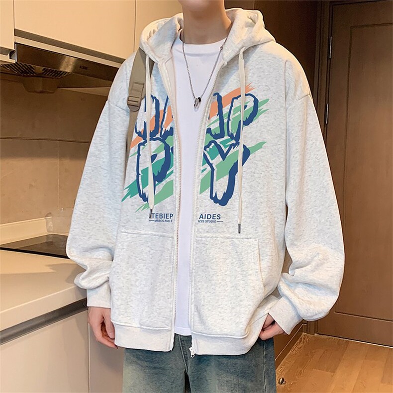 H208P70含棉量65%美式字母高街连帽卫宽松休闲开衫外套,男装卫衣,星座304A-1
