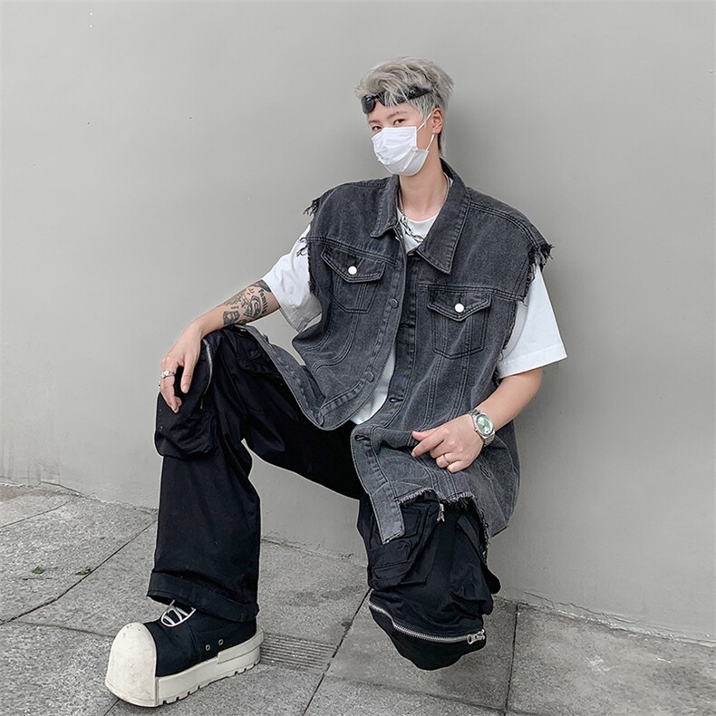 牛仔背心马甲外套男女款秋季日系宽松工装复古马夹坎肩MJ20-P55图片
