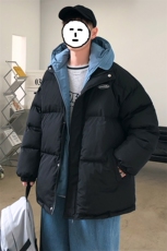 港风ins撞色拼接拼料厚款保暖连帽情侣棉服A071-Y281-P130，男装棉衣，电商A071
