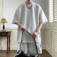 2026夏装休闲运动套装贴标休闲短裤潮男五分裤TZ707/P65白色，男装休闲套装，电商A094