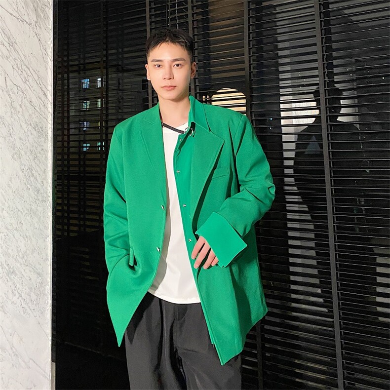 新款假二件不对称金属环休闲复古长袖西服男春秋A345-199-P135,男装西服,电商A345