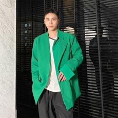 新款假二件不对称金属环休闲复古长袖西服男春秋A345-199-P135，男装西服，电商A345
