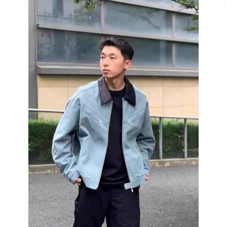 美式复古哈林顿工装外套男春季松石绿水洗翻领宽松休闲撞色夹克,男装夹克,星座218-8