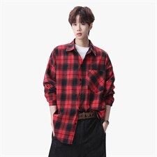 衬衫男秋季新款港风宽松大码磨毛格子长袖衬衣CS6638-特P29，男装衬衫，星座214-3