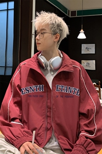 港风秋款时尚宽松字母印花翻领防水夹克 F345 特批65控98图片