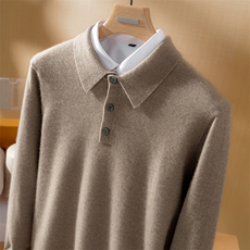 2025年秋季新款十二针平面POLO领针织羊绒上衣时尚休闲通勤百搭，男装羊绒套衫，高粱穗羊绒