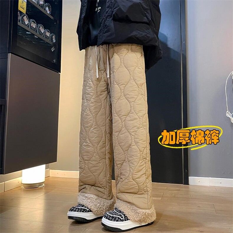 抖音羊羔毛菱格男女大码复古阔腿棉裤K5613J加棉-特P45控78，男装棉裤，电商A001