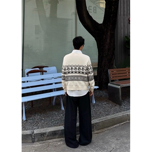 重磅秋冬装北极绒套头毛衣美式复古休闲慵懒风提花工艺针织衫外套图片