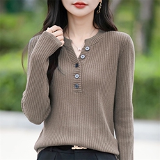 时尚百搭女士秋冬简约针织衫纯色休闲长袖毛衣显瘦修身款，女装针织衫/毛衣，佳绒包芯纱店