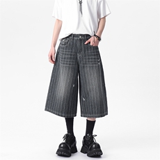 C315-Q7629微破洞风格店西服袋高品质钉扣条纹7分牛仔裤(P48X78)2，男装牛仔裤，电商C315