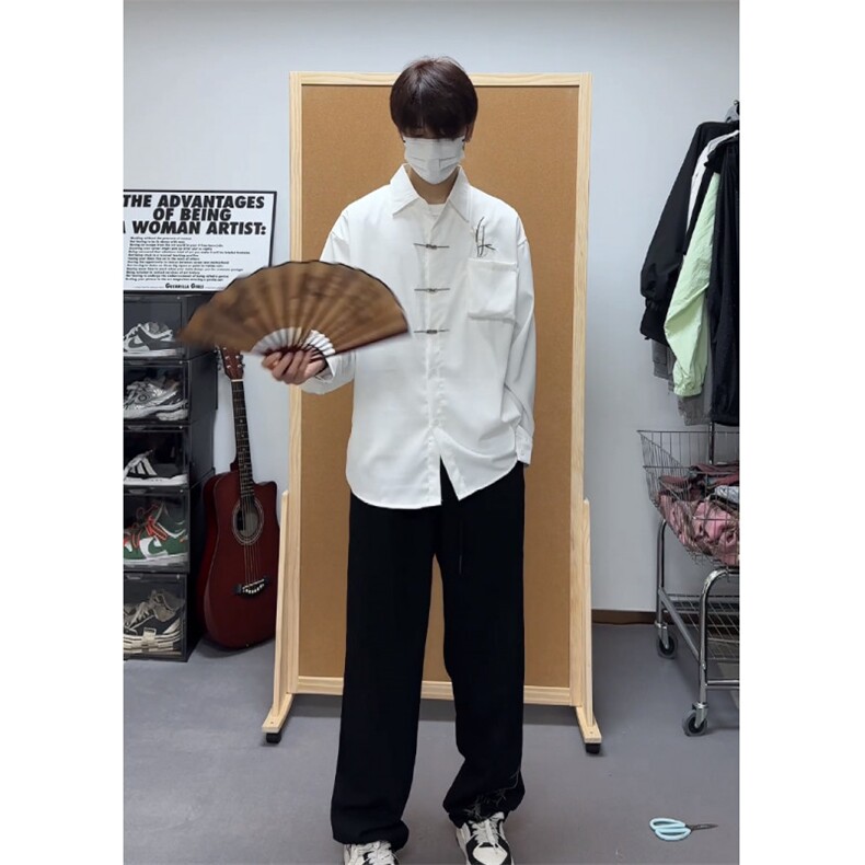 男新中式立体口袋衬衫外套男翠竹刺绣金属扣衬衣C694-P55,男装衬衫,星座1007（原301D）