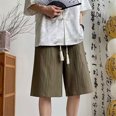 夏季潮牌宽松阔腿五分裤新中式设计感休闲短裤男现货K7879-P32，男装牛仔裤，星座512-3