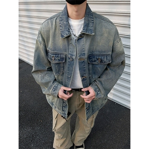 得物二开 牛仔外套男潮痞帅美式工装夹克立领牛仔夹克JK1178-P78图片