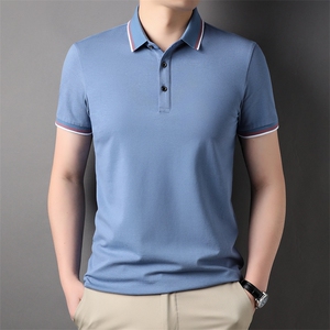 中青年商务翻领短袖T恤polo衫2023夏季新款纯色体恤衫男休闲修身图片