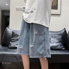 港风ins潮流复古短裤百搭宽松直筒牛仔五分裤休闲裤潮男D1436-P35，男装牛仔裤，星座1008-2