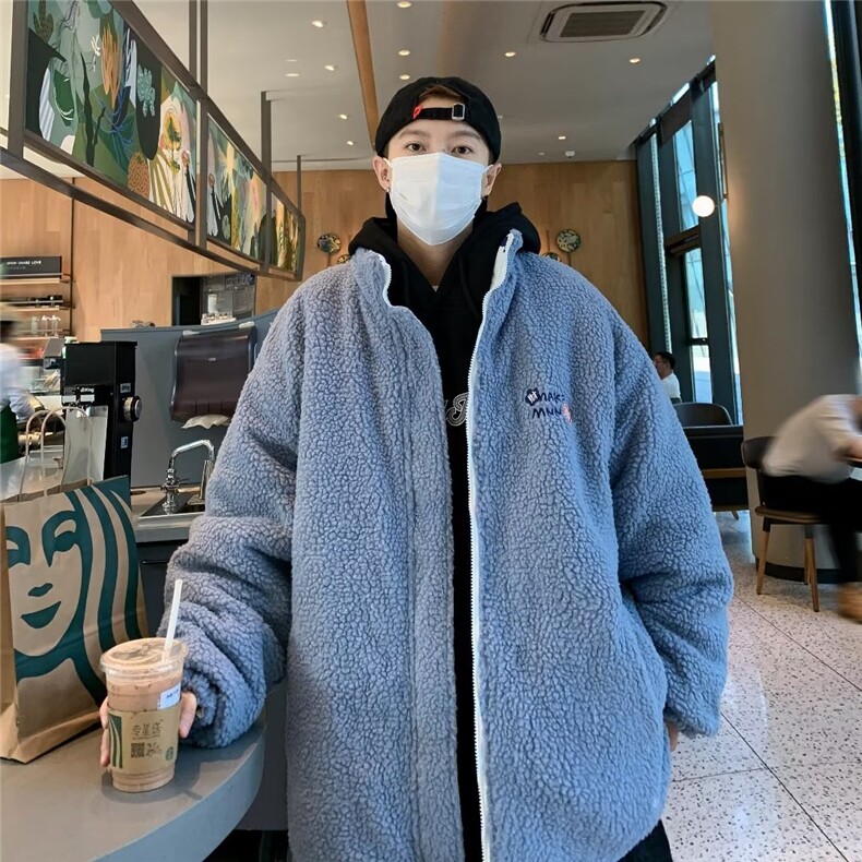 美式高街棉服男冬季痞帅宽松面包服外套潮牌两面穿棉衣图片