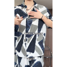 1短袖衬衫男+短裤潮流休闲套装男M-5XL大码TZ78704P50控98模特图，男装休闲套装，星座226-2