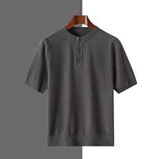 男士夏季商务休闲百搭舒适亨利领短袖，男装T恤，牧绒家园