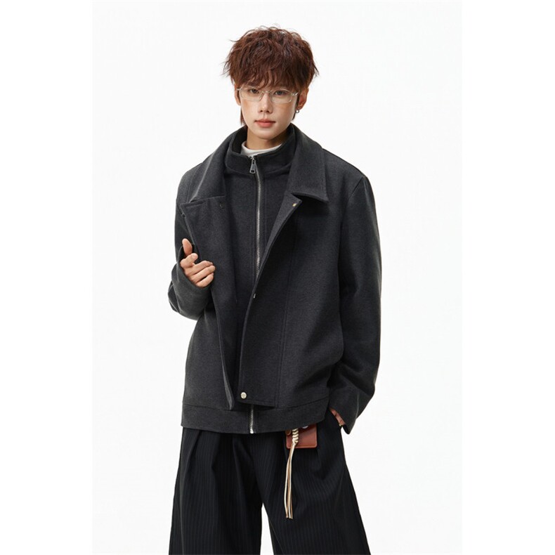 毛呢外套男款秋冬季加厚加棉短款风衣夹克棕色呢子大衣，男装夹克，星座903-1