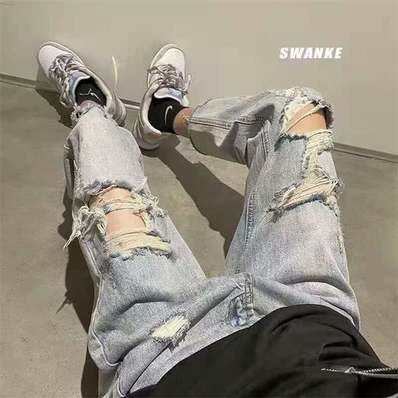复古破洞牛仔裤男春秋季美式hiphop潮牌做旧乞丐裤街头痞帅九分裤,男装牛仔裤,星座1116-2