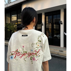 万针全刺绣工艺抖音得物高品质260克重磅纯棉双纱美式高街短袖T恤图片