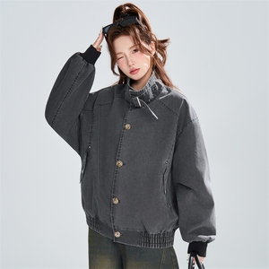 春秋宽松复古做旧立领工装夹克女潮流百搭外套 XZ309 JK8013 P99图片