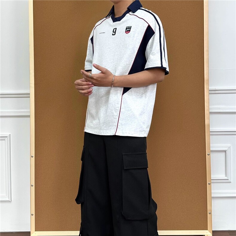 嘻哈美式复古vibe拼接撞色印花POLO衫短袖男女宽松休闲翻领T恤潮,男装T恤,星座1210-1