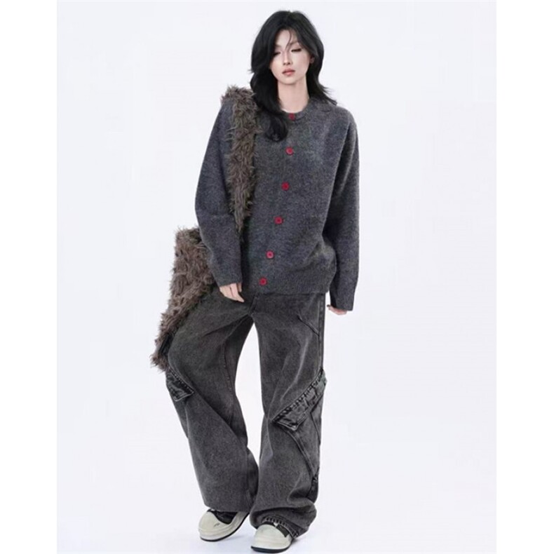 减龄撞色纽扣设计感小众圆领针织开衫毛衣外套女MM10,男装针织衫/毛衣,星座1116A（原606A-3）