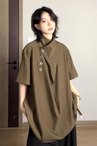 新中式风短袖衬衫不规则小众高级感垂感冰丝衬衣 CS7789 P45图片