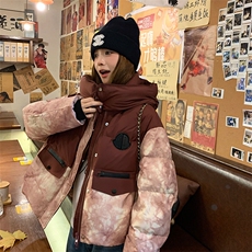 独特超好看撞色短款连帽工装派克羽绒服女冬2024新款小众设计外套，女装羽绒服，2C269