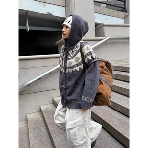 费尔岛牛角扣连帽毛衣外套男女秋冬季加厚宽松针织衫LMY4488-P61图片