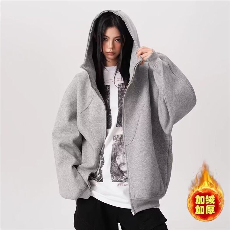 加绒连帽外套男美式卫衣高街潮牌痞帅开衫513AKS2406P57,女装短外套,星座513A