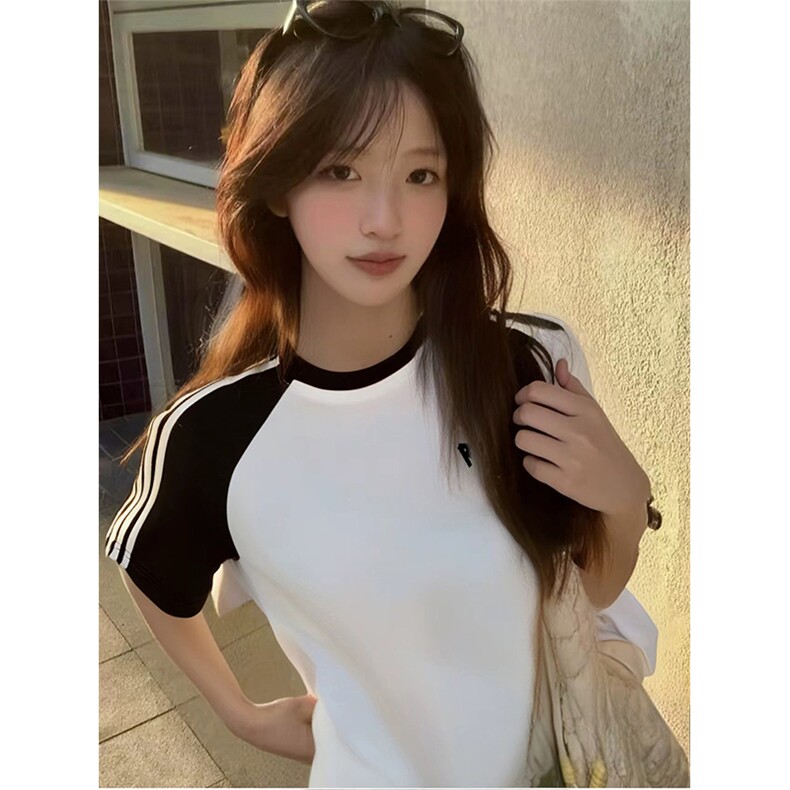 抖音得物品质二开240克宽松纯棉美式潮牌插肩三杠织带短袖T恤图片