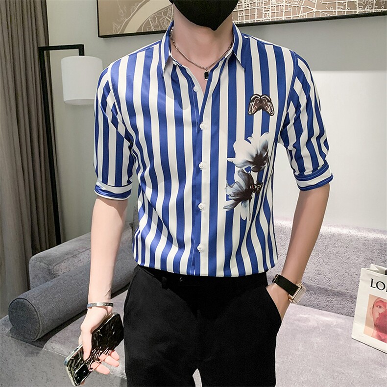 黑痞帅男夏装中袖新款男士衬衫休闲印花寸衣男301A-1/CS362/P55,男装衬衫,星座301A-1
