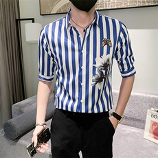 黑痞帅男夏装中袖新款男士衬衫休闲印花寸衣男301A-1/CS362/P55，男装衬衫，星座301A-1