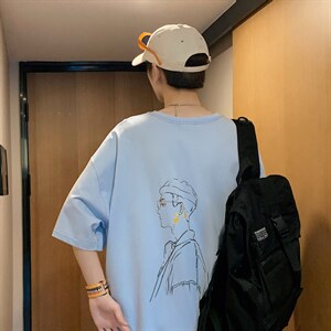 潮流设计款手绘涂鸦宽松大码圆领短袖T恤情侣517A-1-T905-P28控38，男装T恤，星座517A-1